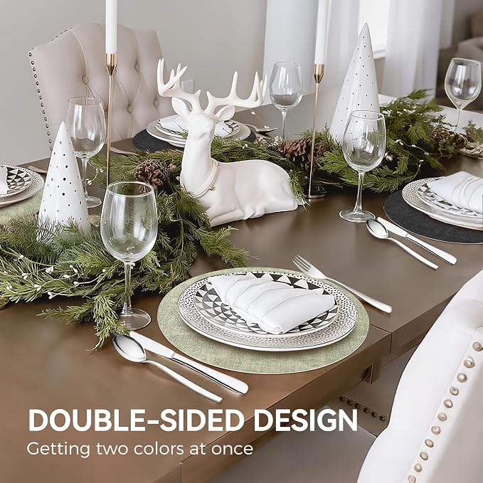 NCUE 13" Faux Leather Round Placemats Set of 4, Reversible Dual-Color | - Image 6