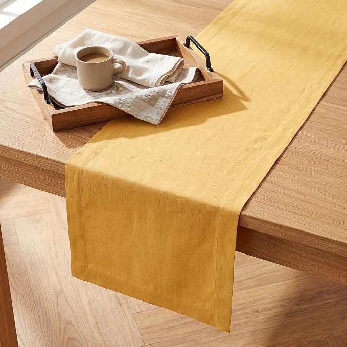 Solino Home 100% Pure Linen Table Runner Mustard Yellow, Fete 14 x 36 in | - Image 2