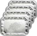 4 Pcs Large Silver Serving Trays, 15.7" x 11.8" Stainless Steel Rectangle by Unknown