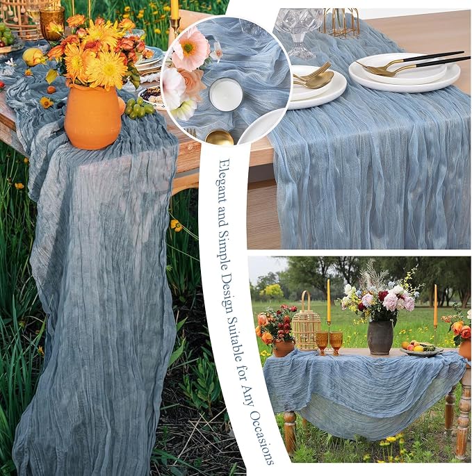 8 Pack Dusty Blue Cheesecloth Table Runner 10FT Long Boho Gauze Fabric Table - Image 7