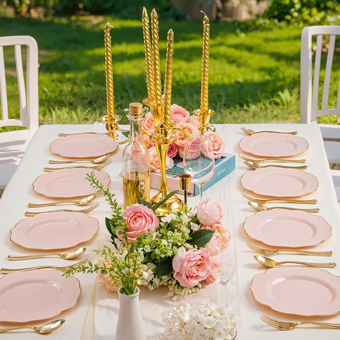 bUCLA 48Pieces Pink Plastic Dessert Plates - Image 4
