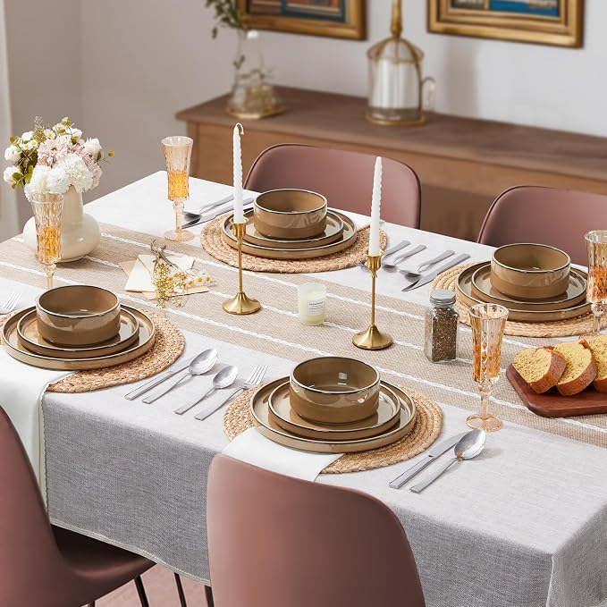 LIANYU 24 Piece Stoneware Dinnerware, Plates and Bowls Dishes Set - Image 8