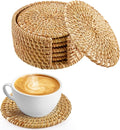 6Pcs Handmade Natural Rattan Coasters Set by ANPHSIN