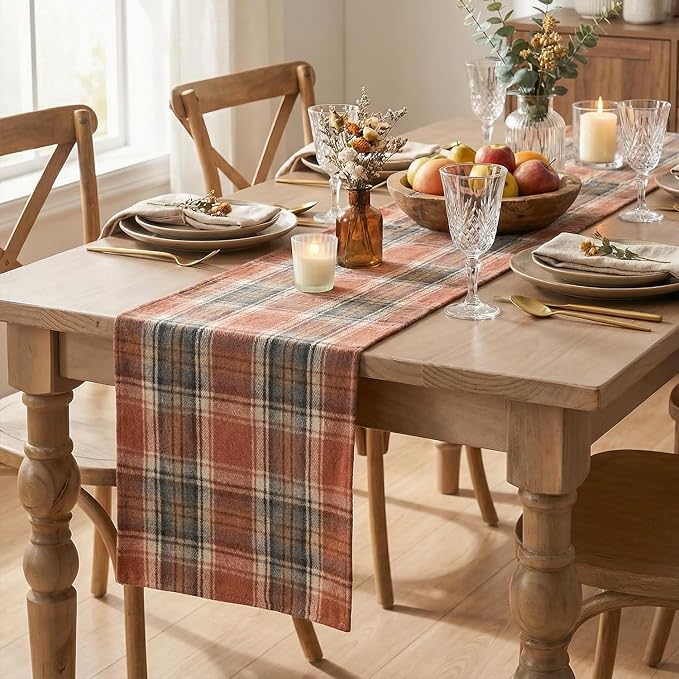Artoid Mode Rust Farmhouse Plaid Fall Table Runner 13x120 Inch | Holiday - Image 6