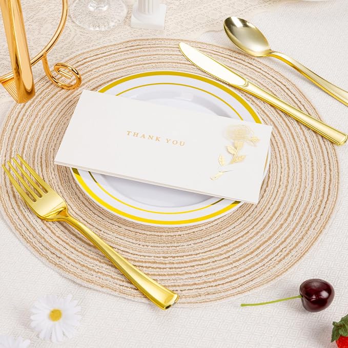BESTSTAR 7 Inch White with Gold Rim Plastic Plates | 100PCS Disposable - Image 5