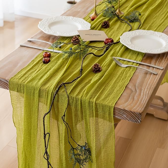 6Pcs Moss Green Cheesecloth Table Runner 120 Inches by KEKETOARRANGE