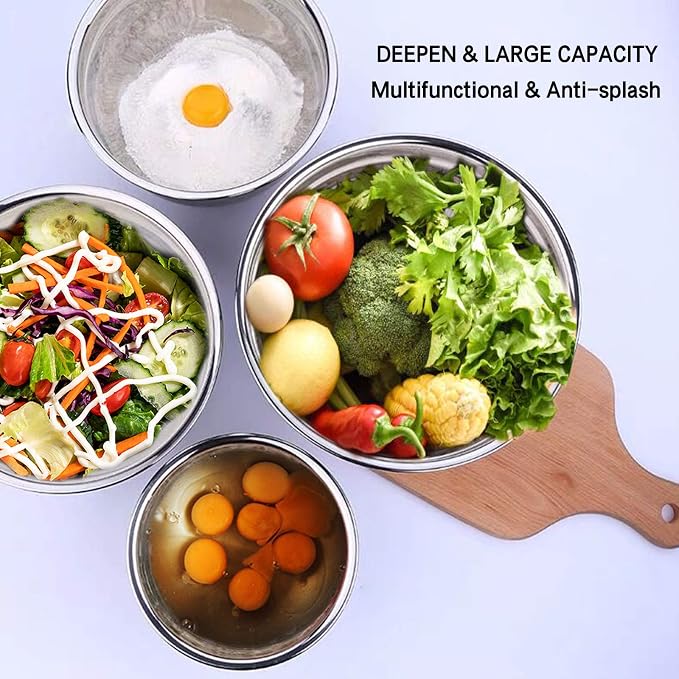 Umite Chef Mixing Bowls with Airtight Lids，6 piece Stainless Steel Metal - Image 8