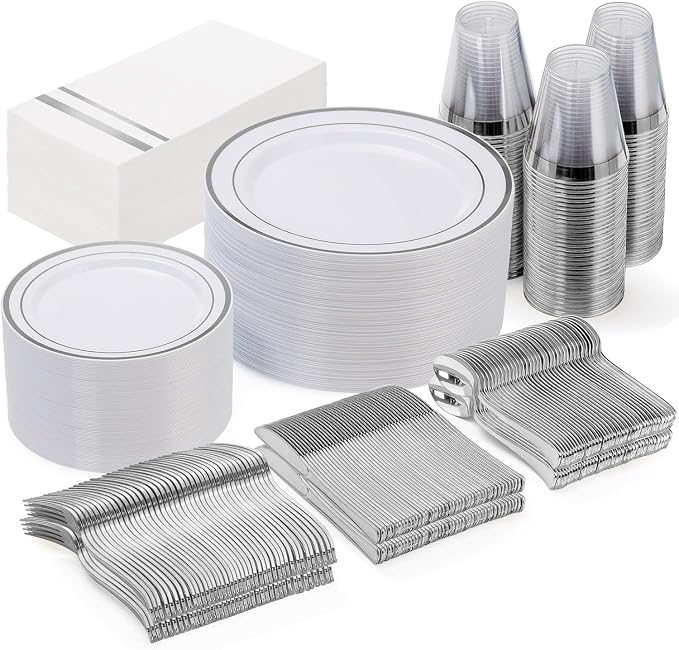 GATHER 350PCS Silver Plastic Plates by Gather