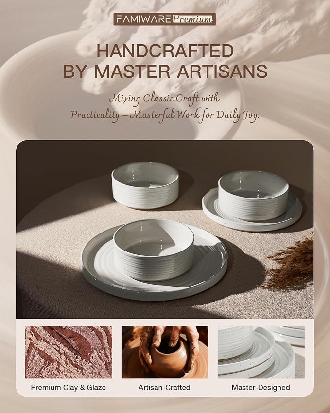 Stoneware Dinnerware Set for 4, Plates and Bowls - Image 6