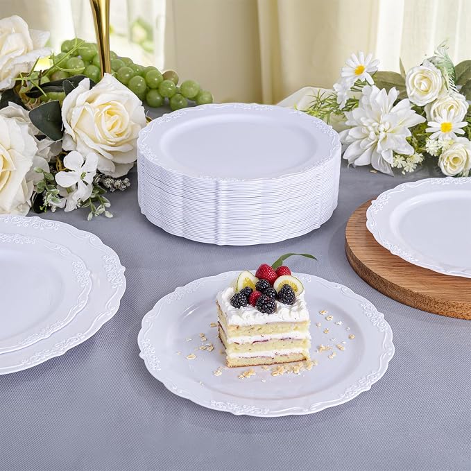 DaYammi 36PCS White Plastic Plates, Heavy Duty White Disposable Premium 7.5inch - Image 3