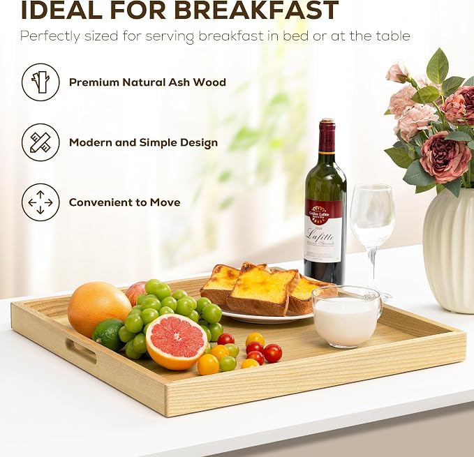 24 Inch Large Square Wooden Ottoman Tray - Image 4