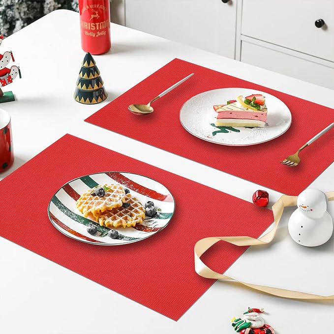 SHACOS Placemats Set of 6 Woven Vinyl Christmas Place Mats - Image 6