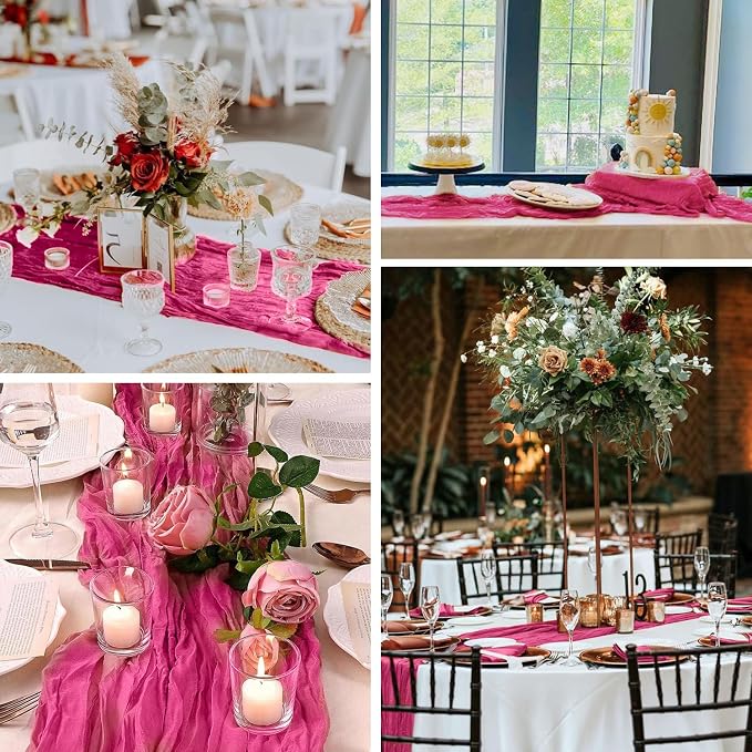 3 Pack Hot Pink Cheesecloth Table Runner 35x120inch, Semi Sheer Fuschia Cheese - Image 7