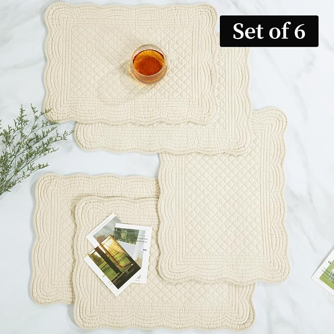 HOMBYS Quilted Placemats Set of 6 Washable-13x18 inches Rectangular Placemats - Image 5