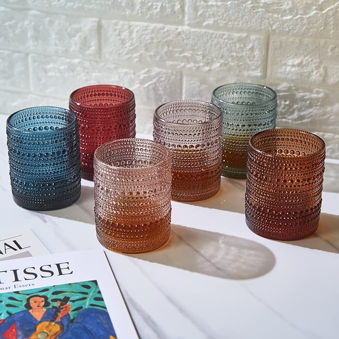 Khen Ruby Red Hobnail Drinking Tumbler | Set of 6 | 11 OZ Bubble Design Vintage - Image 2