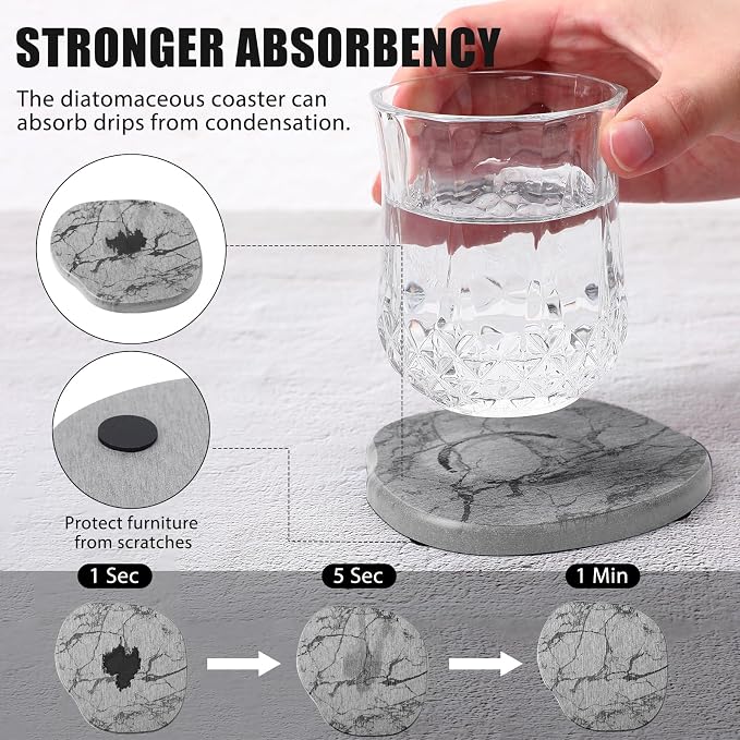 Diatomaceous Earth Coasters Set of 4，Cool Absorbent Quick-Dry Drink Coasters - Image 3