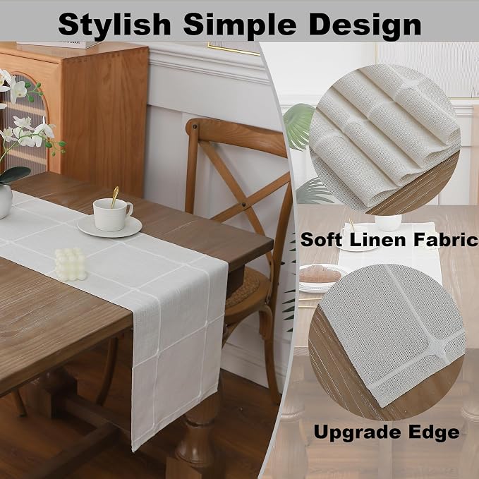 Gernaice 2PCS Boho Table Runner, Modern Plaid Cotton Linen Farmhouse Table - Image 3