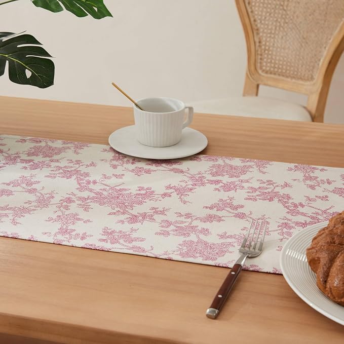 French Pastoral Farmhouse Table Runners, 13x48 Inch Rose Pink | 100% Organic - Image 5