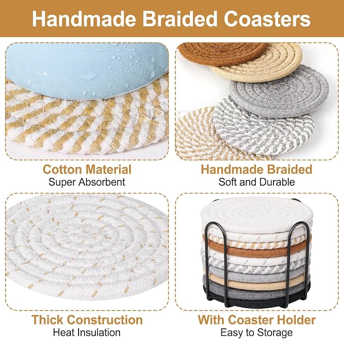 Billbotk 10 Pieces Coasters for Drinks, 10 Colors Absorbent Drink Coasters - Image 4