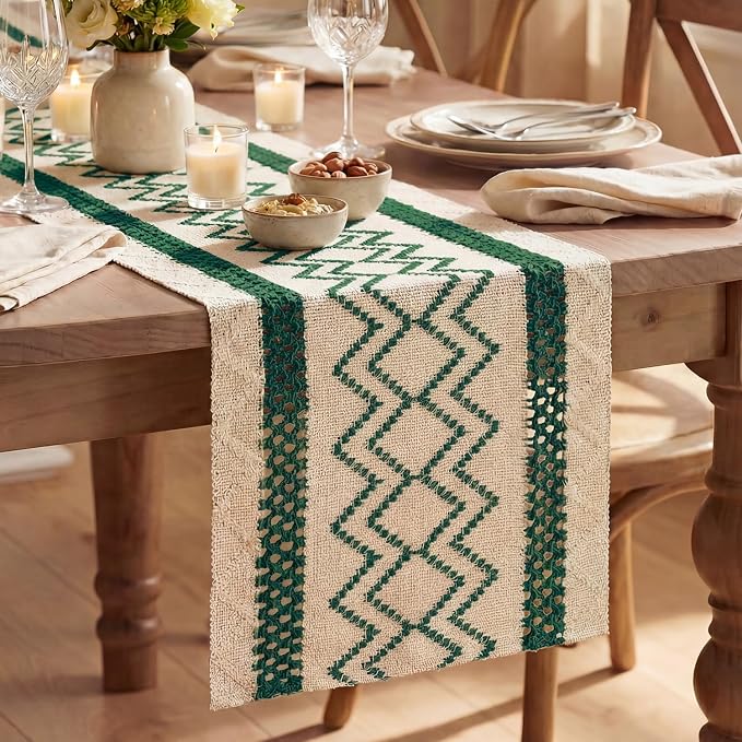 Artoid Mode Forest Green Stripe Diamond Woven Table Runner 12x90 Inch | Holiday by ArtoidMode