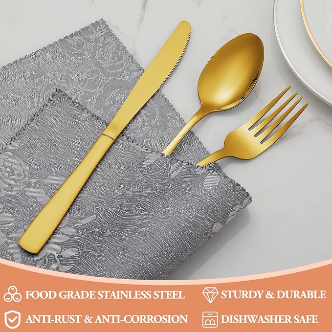 20 Pcs Gold Silverware Set, Stainless Steel Flatware Set - Image 3
