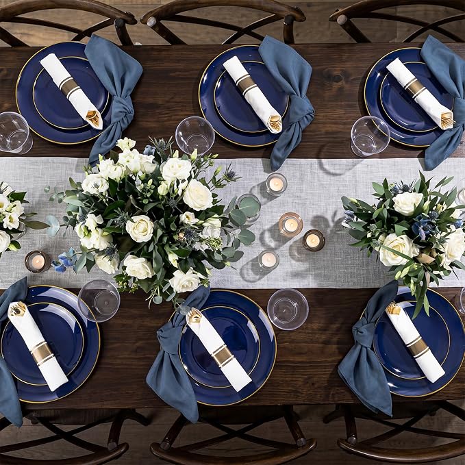 KIRE 350Pcs Blue and Gold Plates -Heavy Duty Navy Blue Dinnerware Set - Image 10