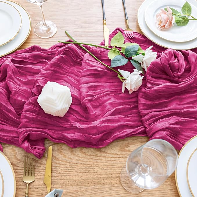 Cheesecloth Table Runner Fushia 10FT Boho Gauze Runner, 3 Pack | 120 Inch - Image 5