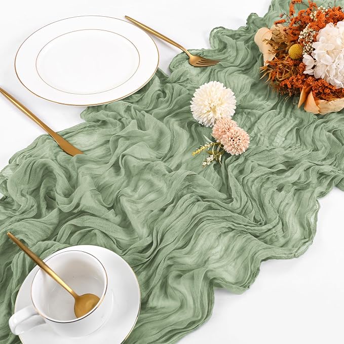 10 Pack Sage Green Cheesecloth Table Runner 17x108 Inch Boho Gauze Cheese Cloth - Image 4