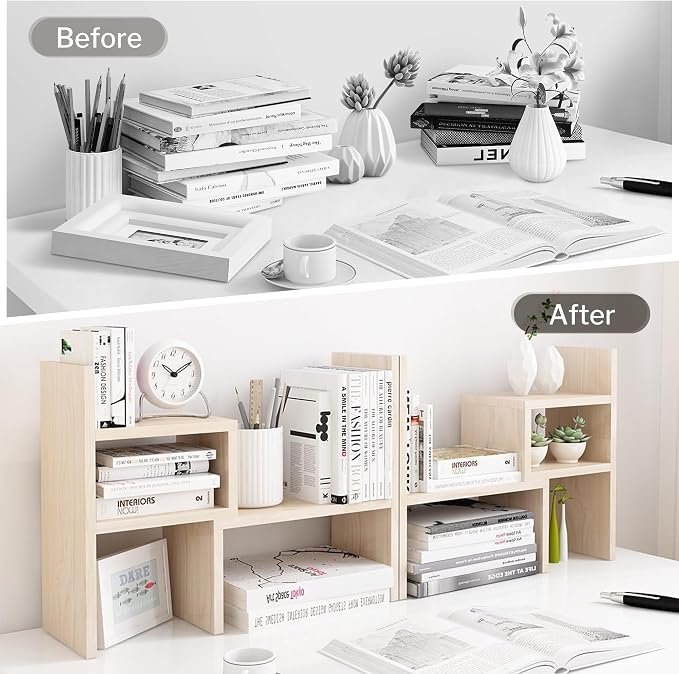 Jerry & Maggie Desktop Organizer Office Storage Rack Adjustable Wood Display - Image 4