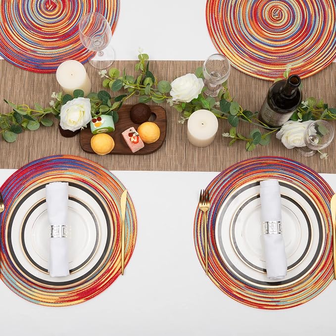 SHACOS Round Braided Placemats Set of 4 Variegated Colorful Placemats - Image 5