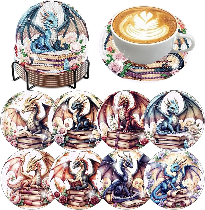 Ekuxom 8 Pcs Dragon Diamond Art Coasters Kits by Ekuxom
