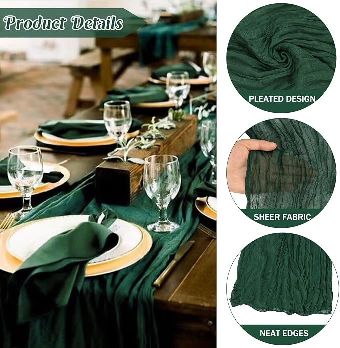 Dark Green 10FT Cheesecloth Table Runner Boho Gauze Fabric Table Runner Rustic - Image 2
