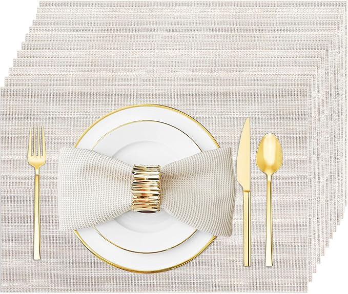 Beige Vinyl Placemats Set of 12, Heat Resistant Table Placemats | 18x12 inch by Uolr