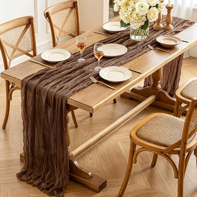 3Pcs Nude Cheesecloth Table Runner, 10FT Rustic Nude Gauze Table Runner - Image 3