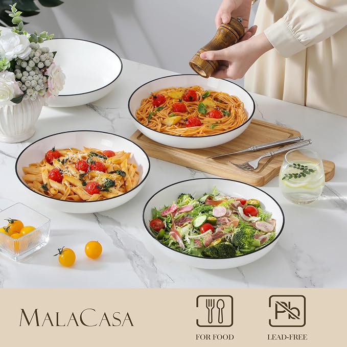 MALACASA 10" Large Pasta Bowls, 56 OZ White Salad Bowls Soup Bowls, Porcelain - Image 3