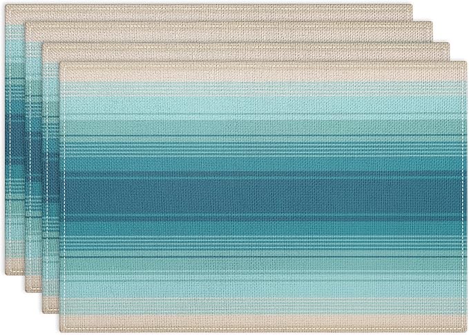 Emvency Farmhouse Placemats Set of 4, 12x18 Inch, Coastal Mexican | Striped Art by Emvency