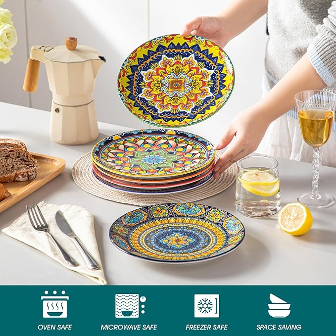 vancasso Colorful Dessert Plates Set of 6, 8.5 Inch Ceramic Salad Plates | Boho - Image 4