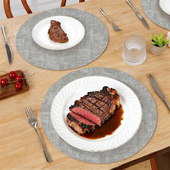Maxpearl Faux Leather Round Placemats Set of 6, 13.8 inch, Heat Resistant - Image 8