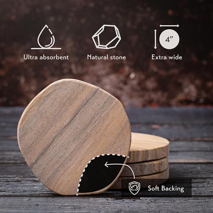 Cork & Mill Absorbent Sandstone Coasters - Image 3