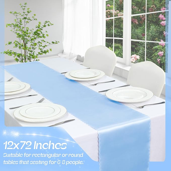 VACVELT Light Blue Satin Table Runners, 12x72 Inch, 2 Pack, Scalloped Edge | - Image 3