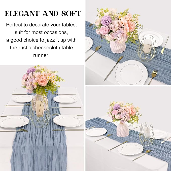 Dusty Blue 10FT Cheesecloth Table Runner Boho Gauze Fabric Table Runner Rustic - Image 3