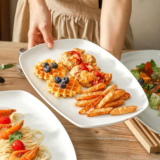 fMBB 3pcs Ceramic White Serving Platters, Large Rectangular Plate, Irregular - Image 5