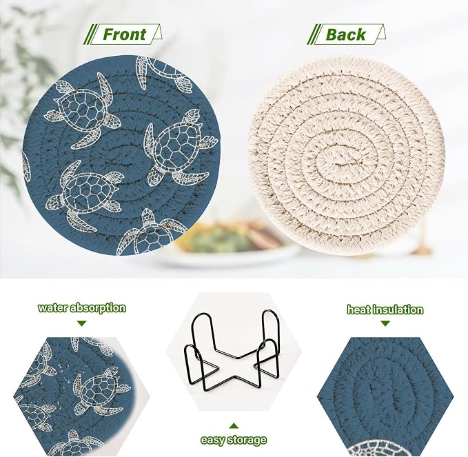 Turtle Navy Blue Print Coasters - Image 4