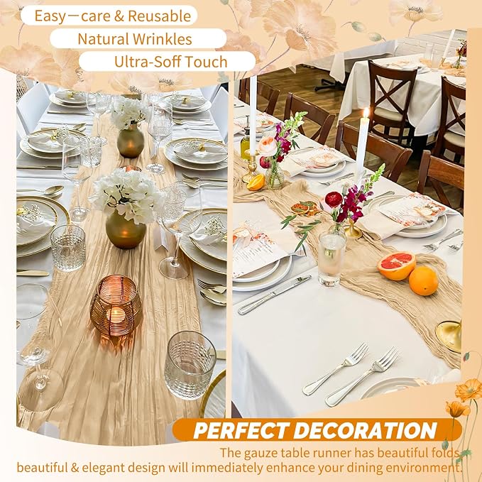 Showgeous 18 Pack Nude Cheesecloth Table Runner, 17 x 108 Inches | Boho - Image 6