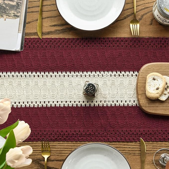 Artoid Mode Red Farmhouse Woven Table Runner 12x90 Inch | Holiday Rustic - Image 3