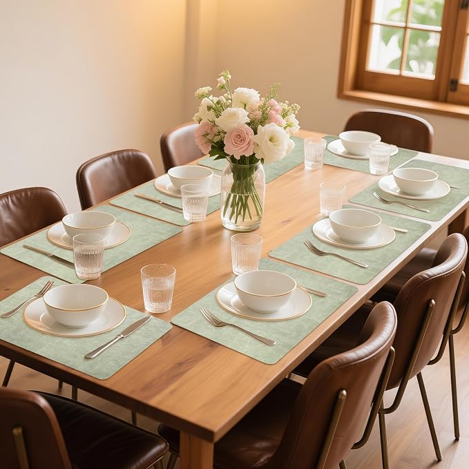 Maxpearl Faux Leather Placemats Set of 8, Light Green | Waterproof - Image 2