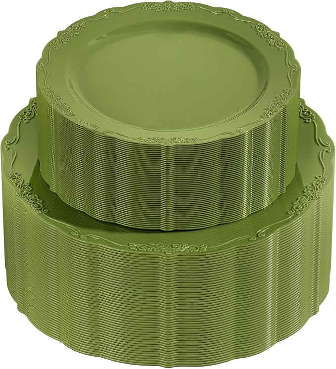 U-QE 100PCS Olive Green Plastic Plates by U-QE
