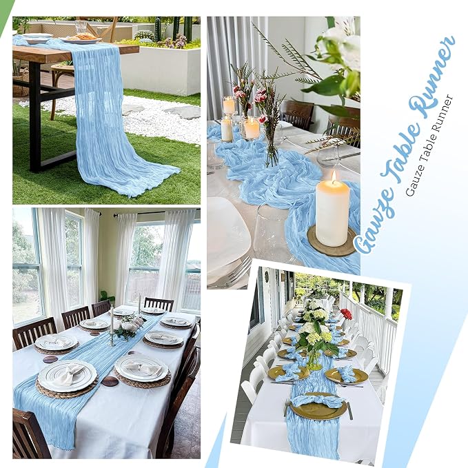 16 Pack Baby Blue Cheesecloth Table Runners 20x120 Inch Gauze Table Runner 10FT - Image 5