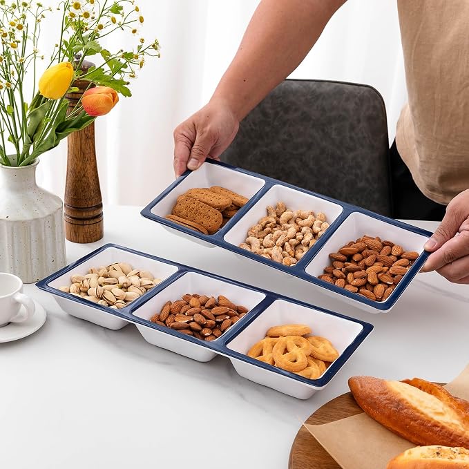 3-Section Divided Serving Trays, Talavera 14.75”x 6” Unbreakable Melamine - Image 2