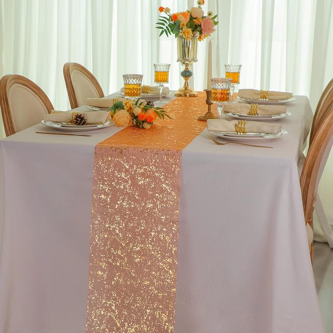 Snowkingdom 2Pcs Burnt Orange Gold Table Runner Fall Thanksgiving Decor | 11 x - Image 5
